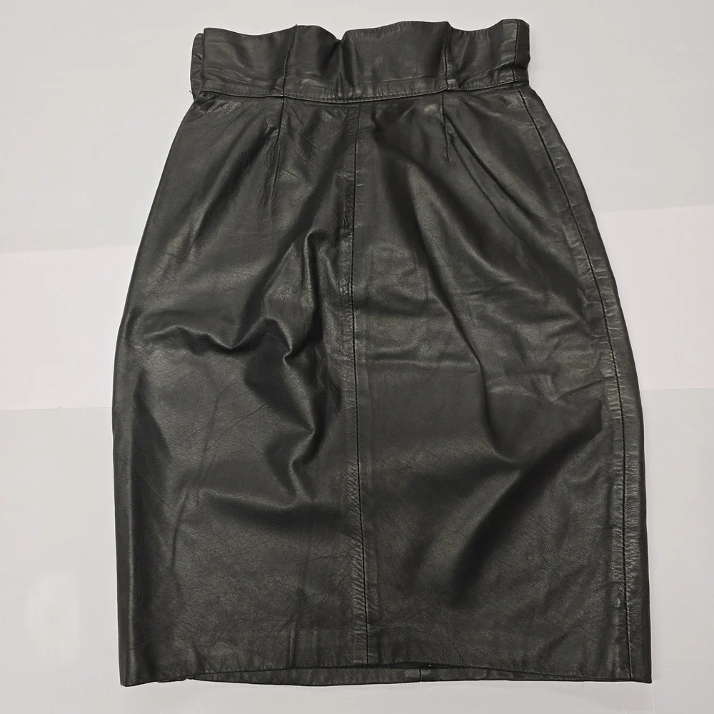 Vintage Nick‎ Pappagallo San Francisco Black Leather Side Button Pencil Skirt